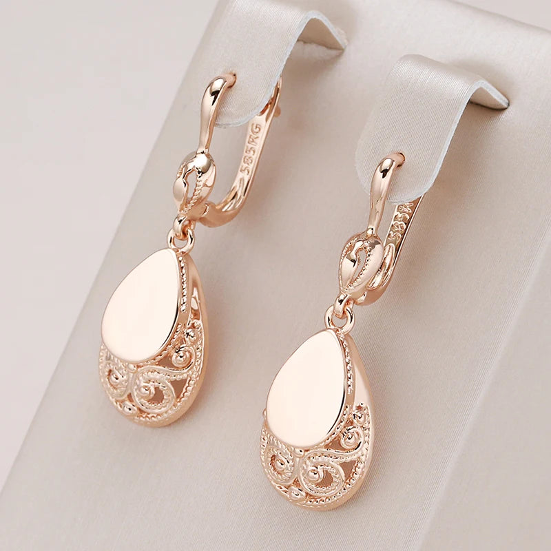 Glossy Water Retro Drop Earrings for Women 585 Rose Gold Colour