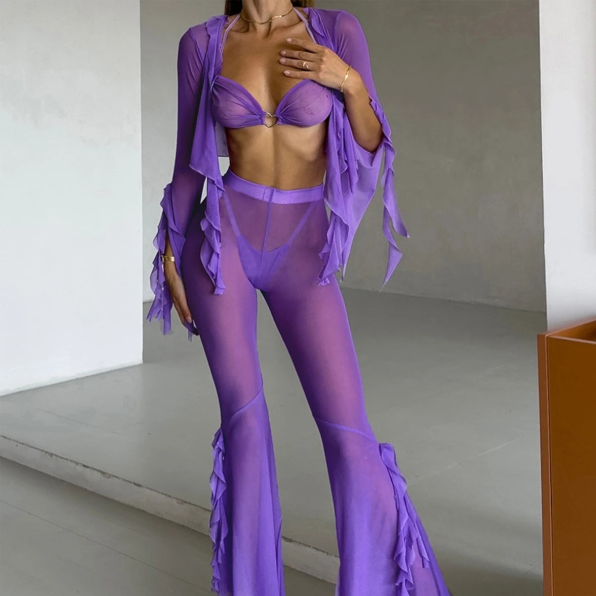 Women's Lingerie Matching Set Ruffled Sleeve  Outfit