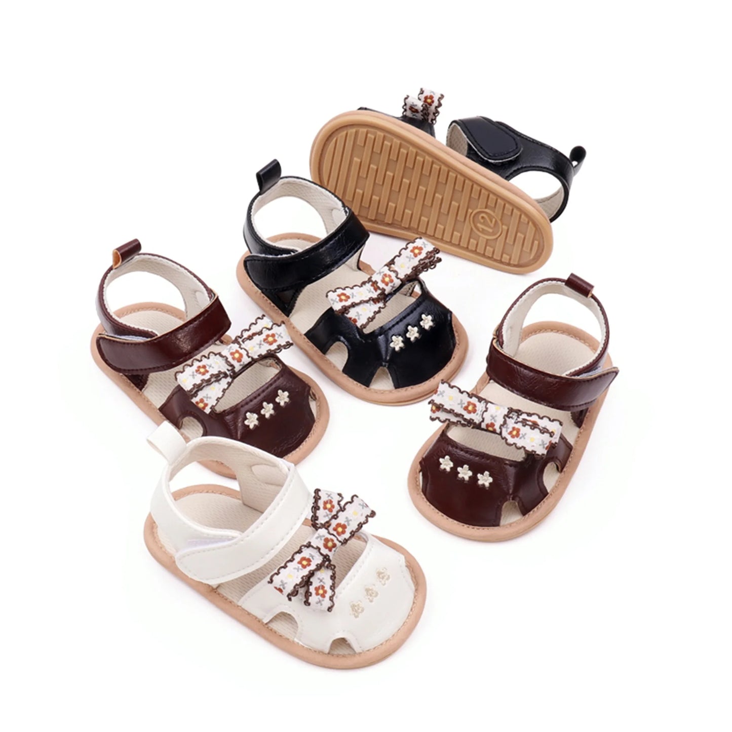 0-18M  Baby Girls Bows Sandals Shoes Floral Embroidered Hollowed out Summer Soft Sole Flats Walking Shoes