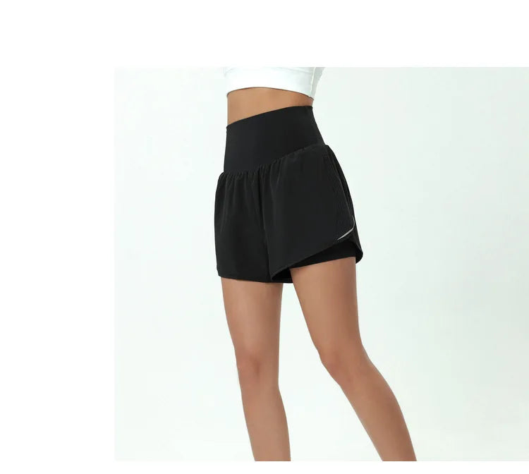 Women's High Waist 2 In 1 Running Breathable Quick Dry Pocket Fitness Gym Sportswear Shorts