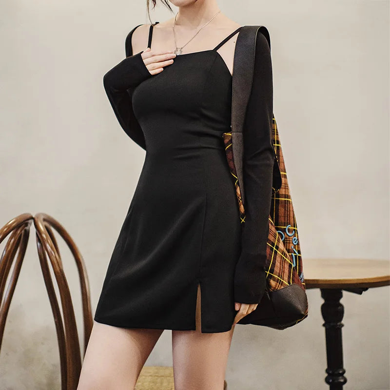 Women's Elegant Black Slip Dress - Backless Midi Summer Dress