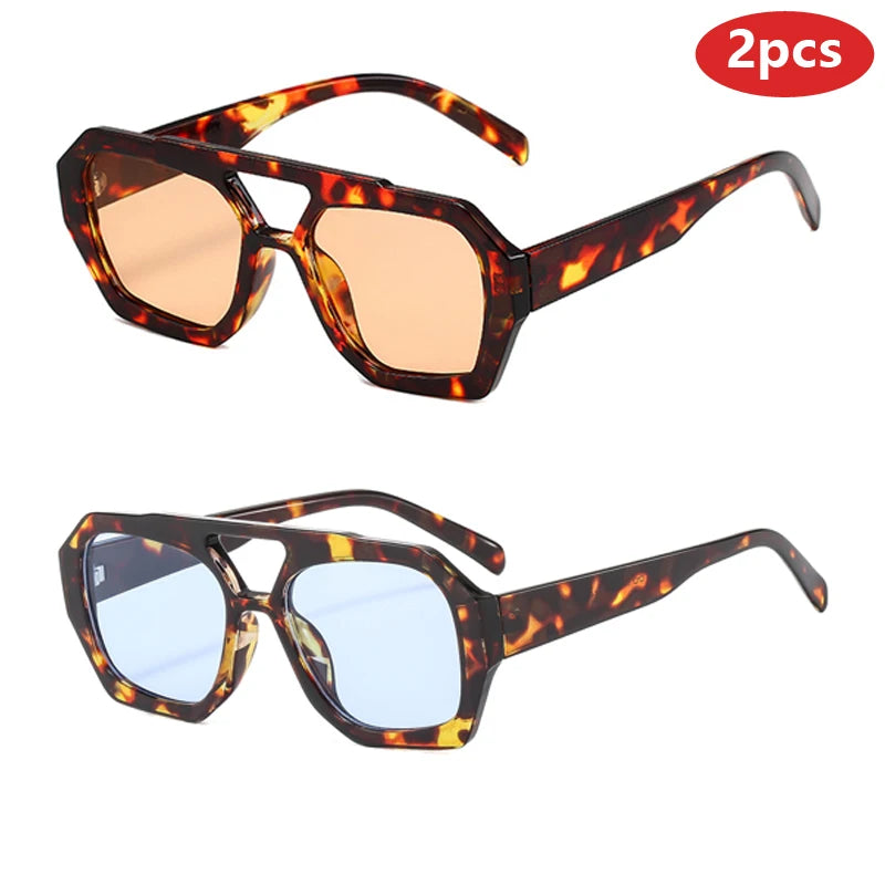 Women's 2pcs Set Fashion  Retro Square UV Resistant  Sunglasses