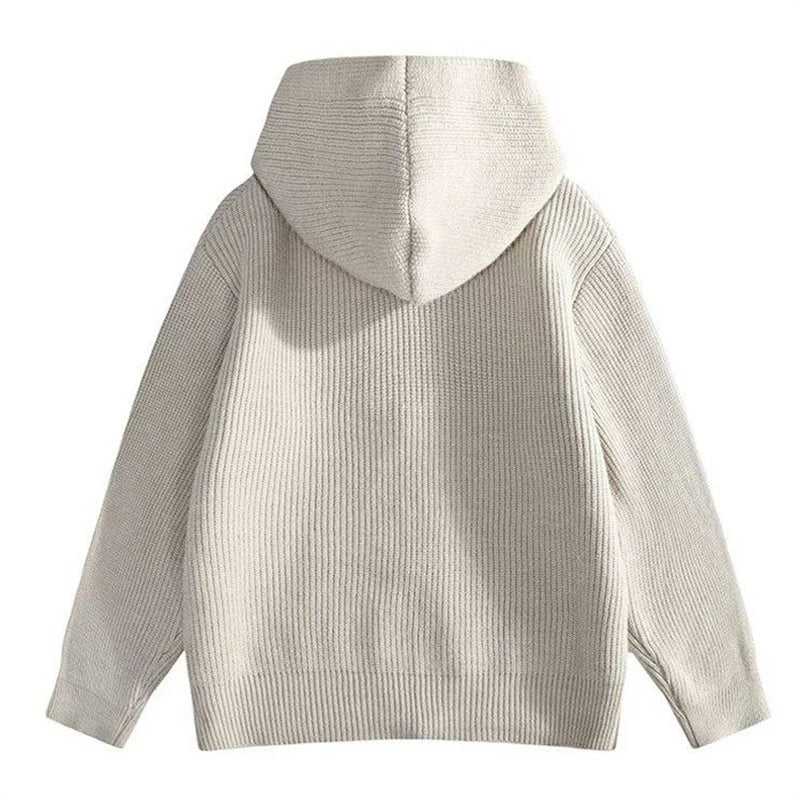 Hooded Zipper Knit Cardigan Sweatercoat