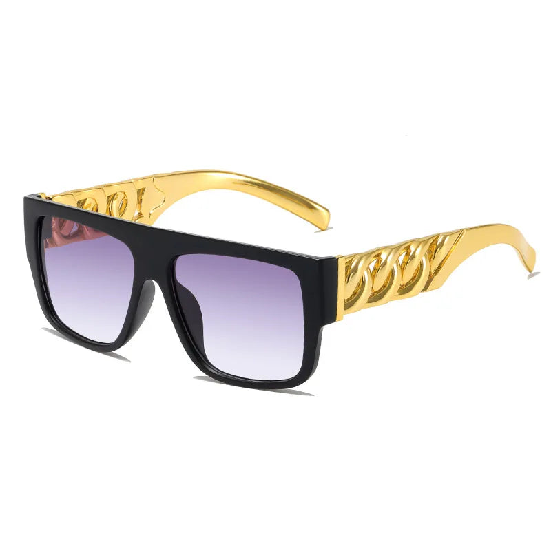 Hip Hop Punk Sunglasses - Gold Chain Necklace Eyewear with UV400