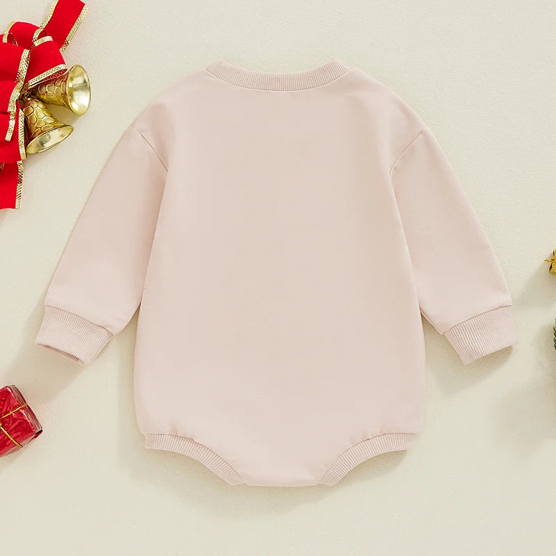 0-18M Baby Girls Bubble Romper Letter Embroidery Round Neck Long Sleeve Sweatshirt Jumpsuit