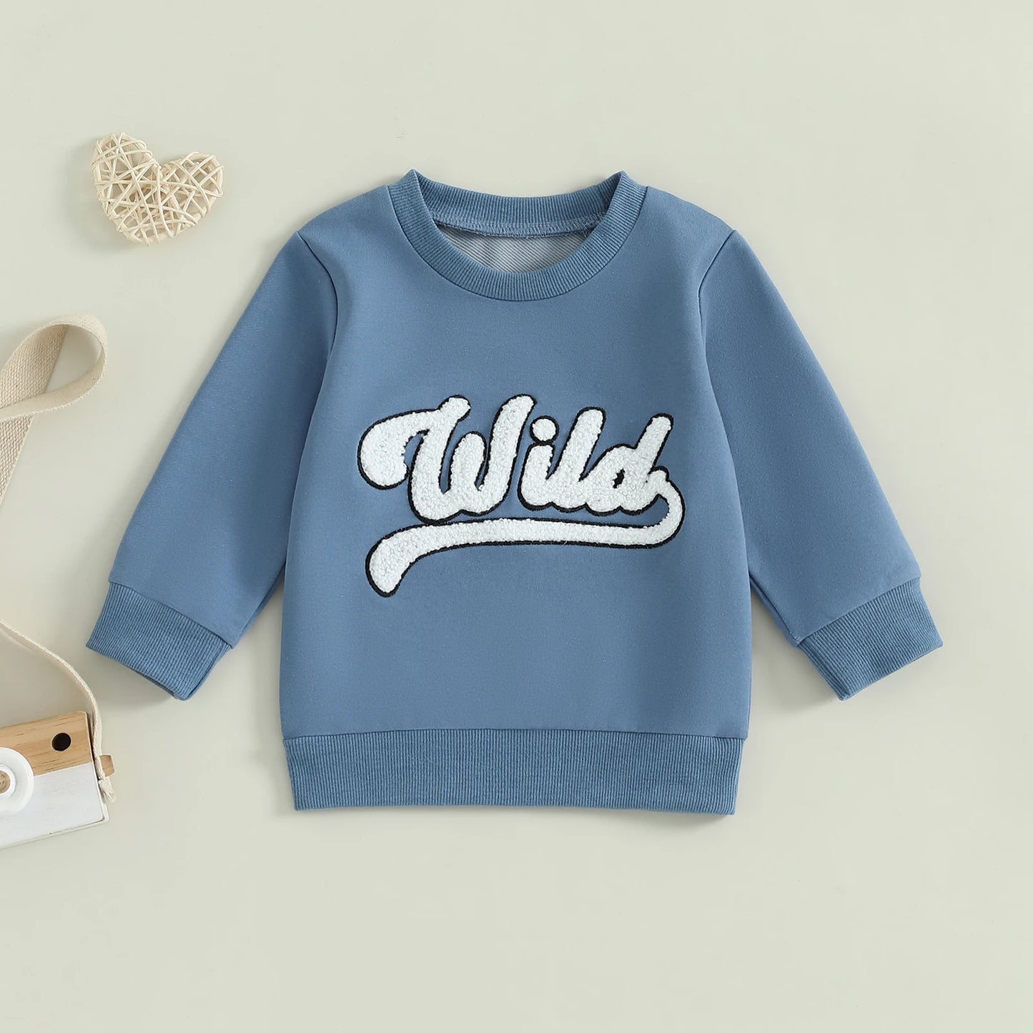 1-6Y Kids Boys Girls Fuzzy Letter Embroidered Crew Neck Long Sleeve Pullovers Sweatshirt