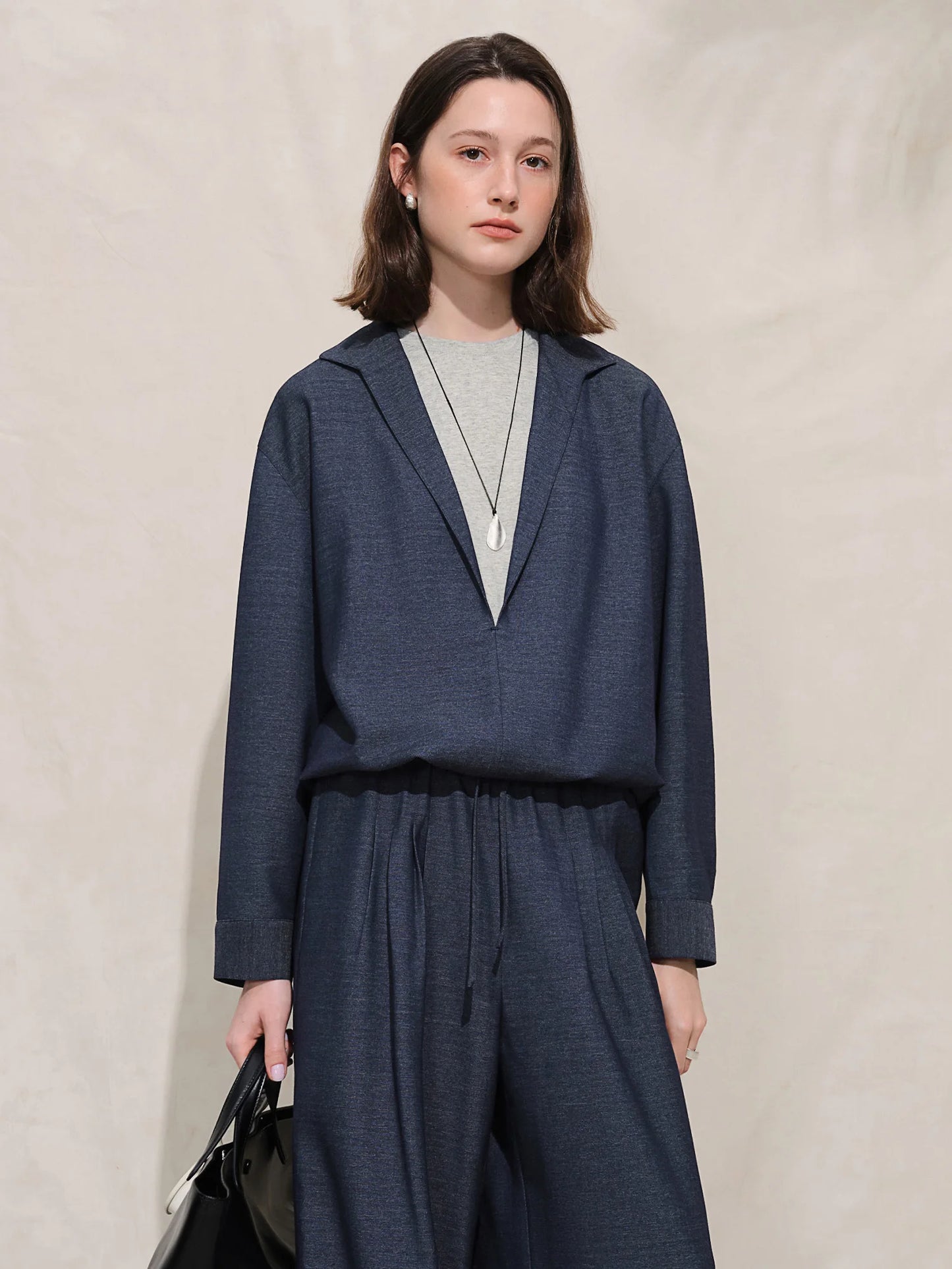 Navy Blue Three Piece Set - Coordinated Outfit for Office and Casual Wear