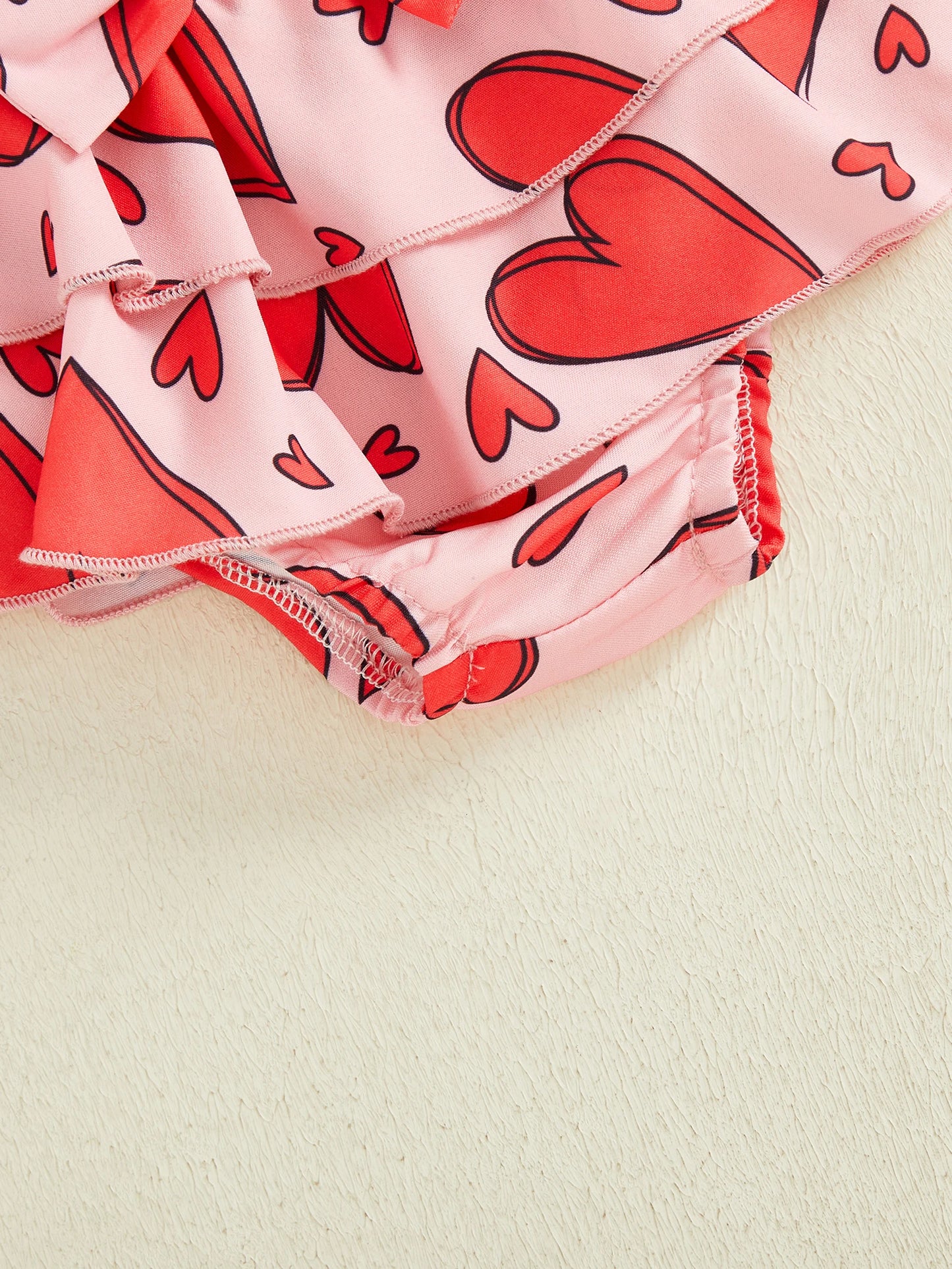 Baby Girls Valentine's Day Letter Embroidery Romper Heart Print Shorts and Hairband Set