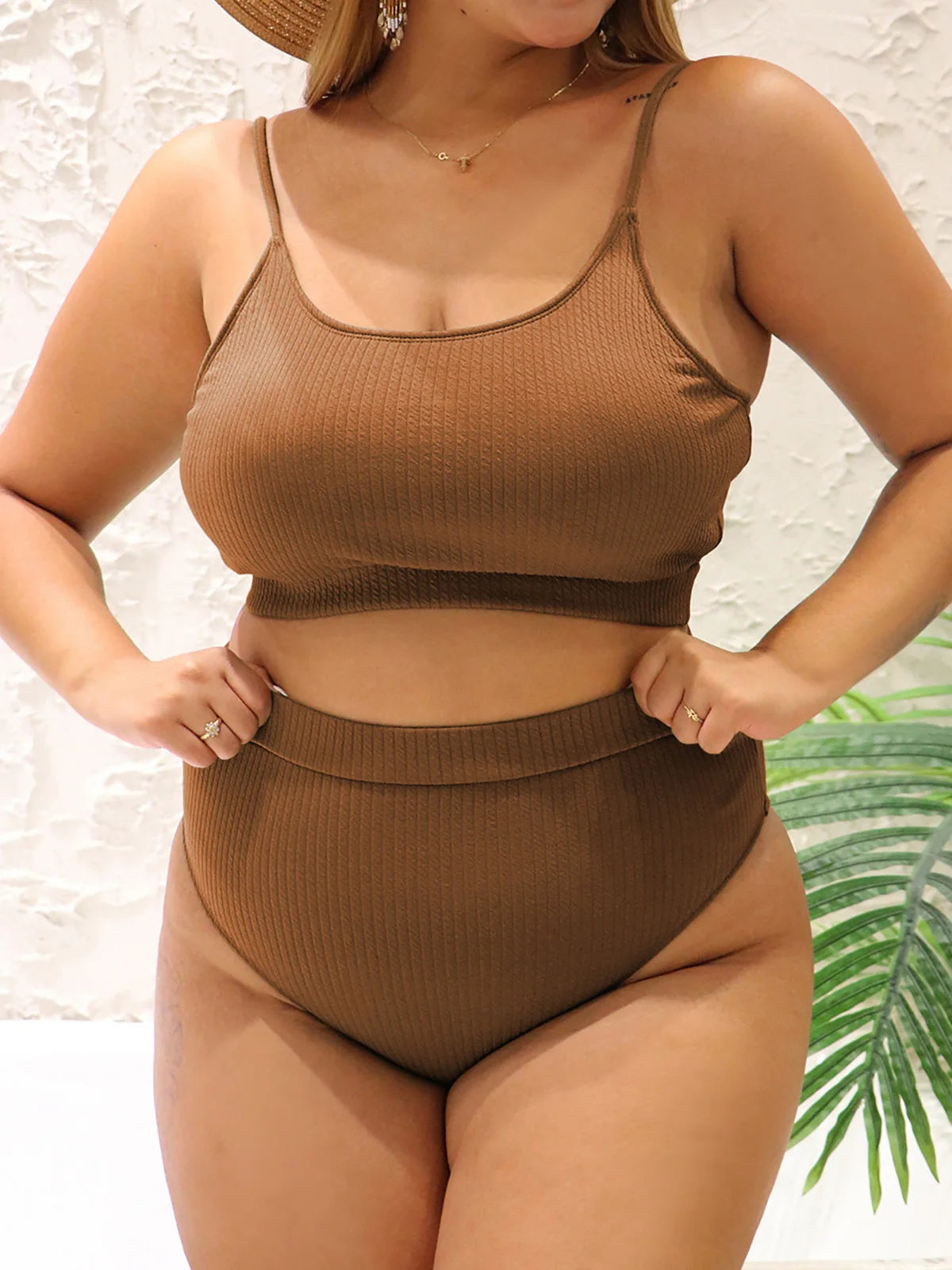 Ribbed Bikini Set - High Waist Two Piece Swimsuit