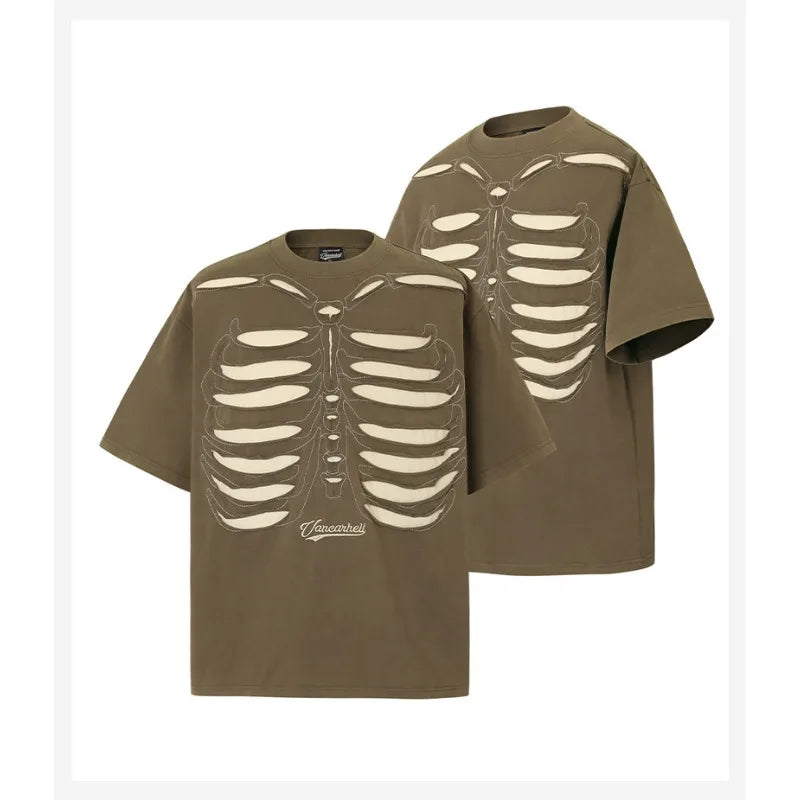 Men's Washed Vintage Cotton T-Shirt - Skull Embroidery