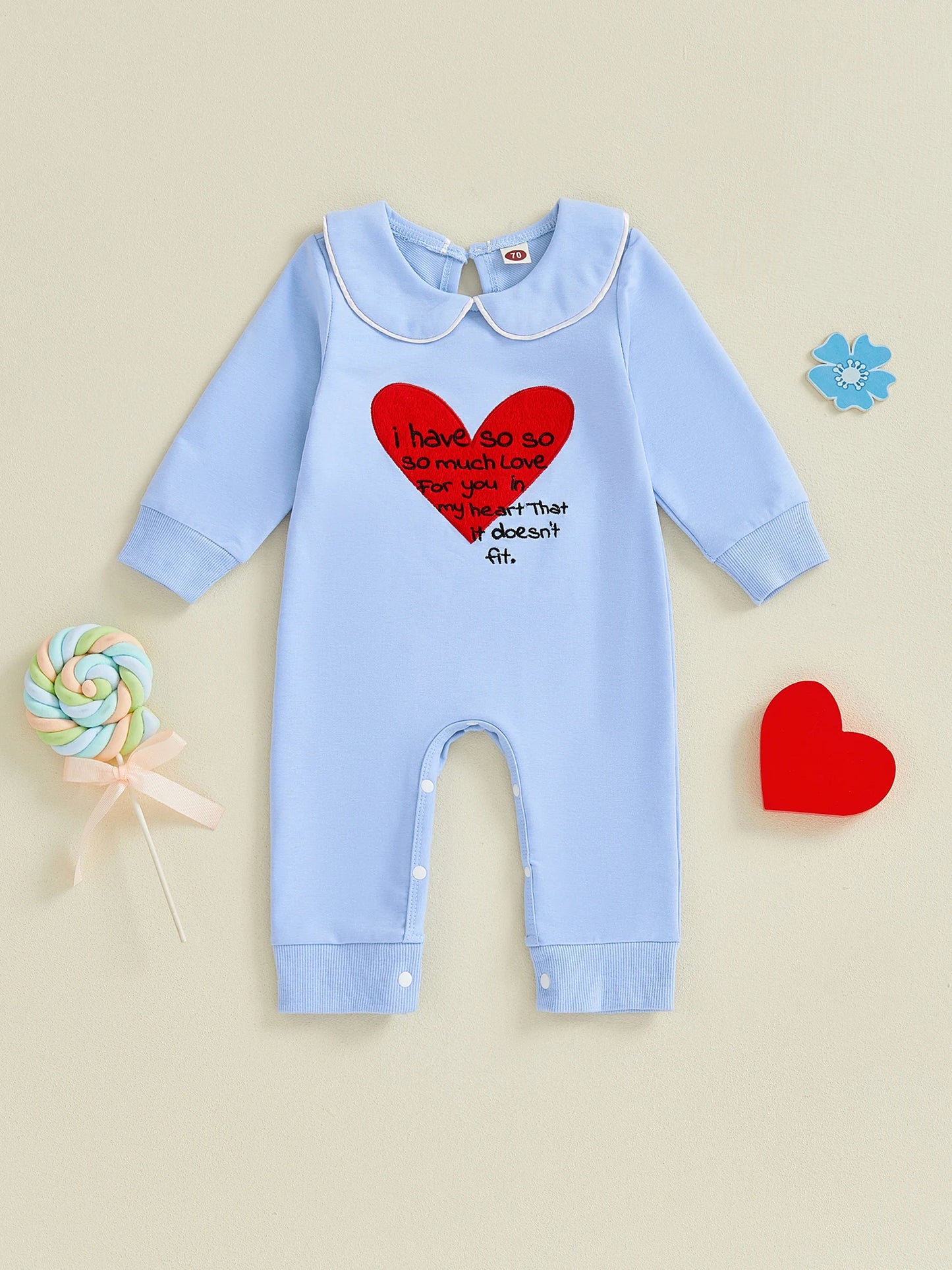 Lovely Baby Valentine's Day Romper - Heart Embroidery Long Sleeve Doll Collar Jumpsuit