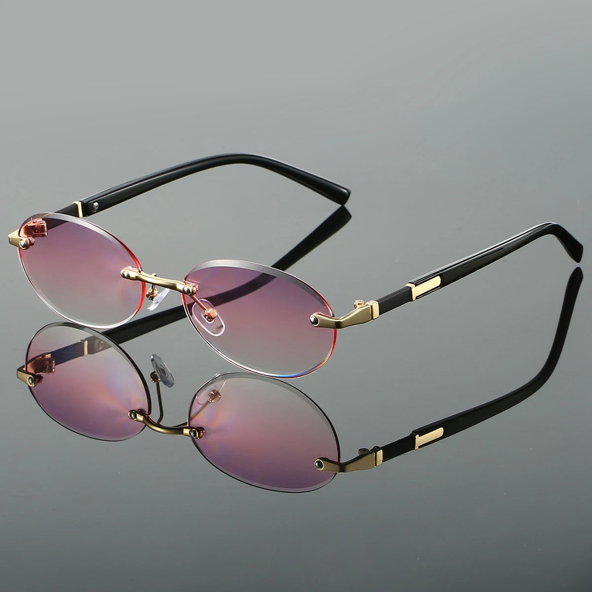 Unisex  Retro Metal Gradient Oval Sunglasses