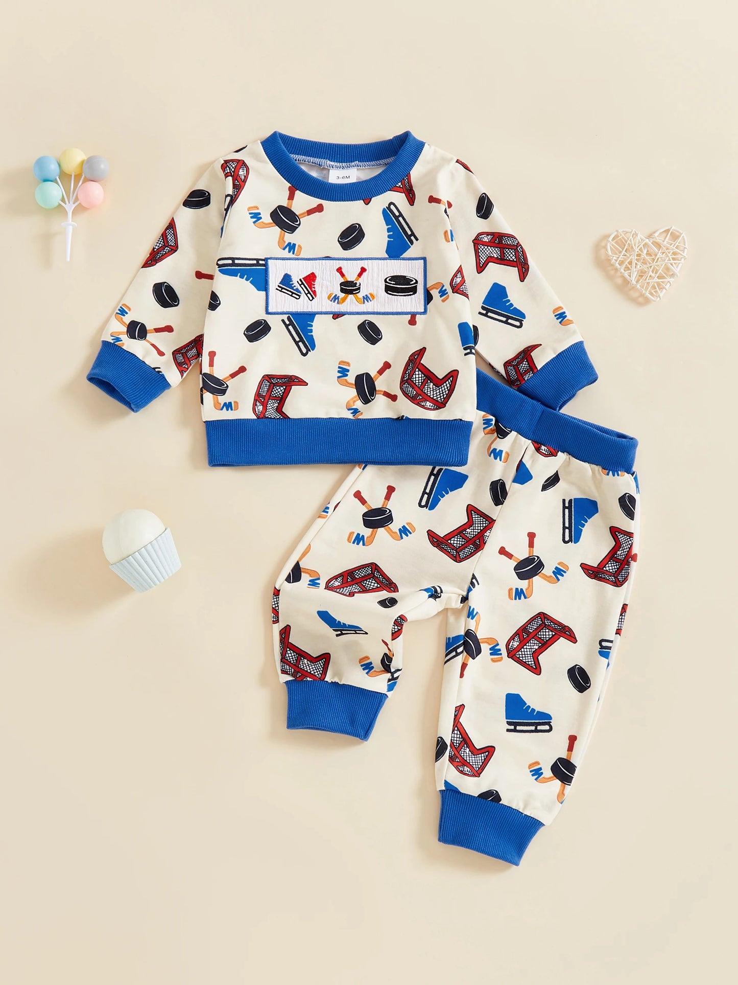 Baby Boys 2-Piece Fall Clothes Set - Cartoon Print Sweatshirt & Pants (0-3Y)