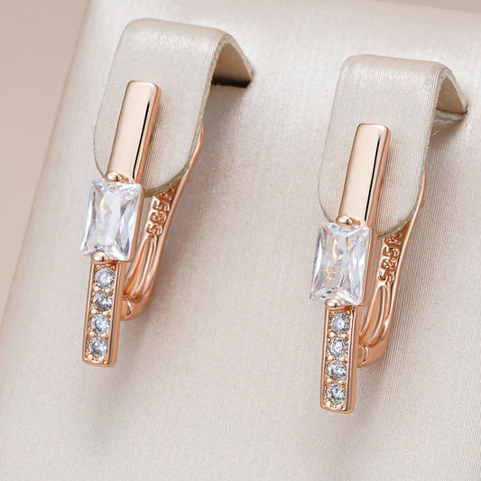 585 Rose Gold Colour Drop Earrings for Women  Square Natural Zircon