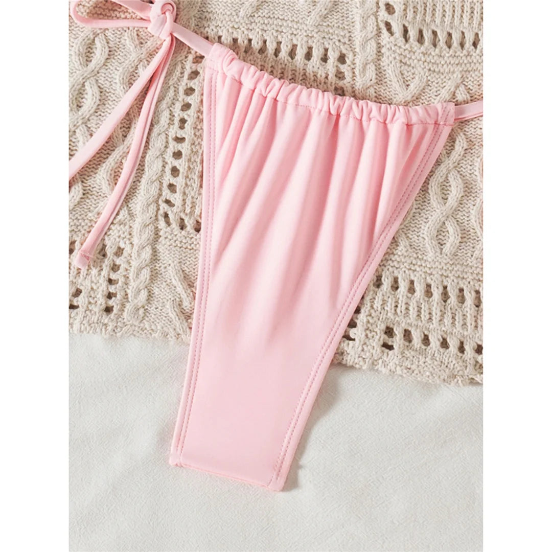 3D Flowers Halter High Leg Bikini Set