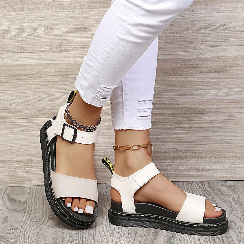 Women's Ankle Strap PU Thick-soled Soft Buckle Sandals