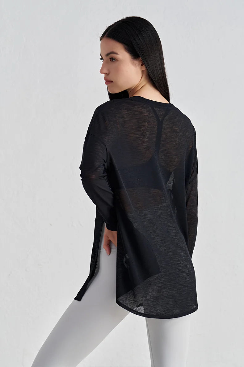 Mesh Long Sleeve Sports Top - Quick Dry Breathable Running Shirt for Yoga & Fitness