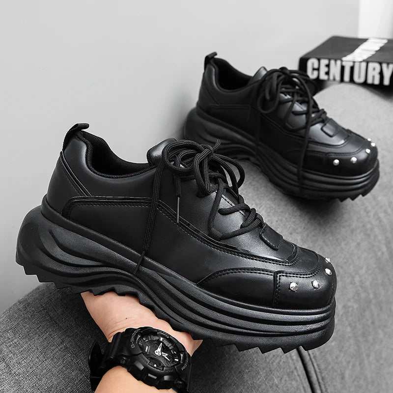Men's Platform Sneakers with Metal Design - Skateboard Sports Shoes