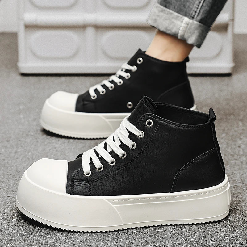 High-Top Platform Sneakers - Men's Leather Skateboard & Tennis Trainers