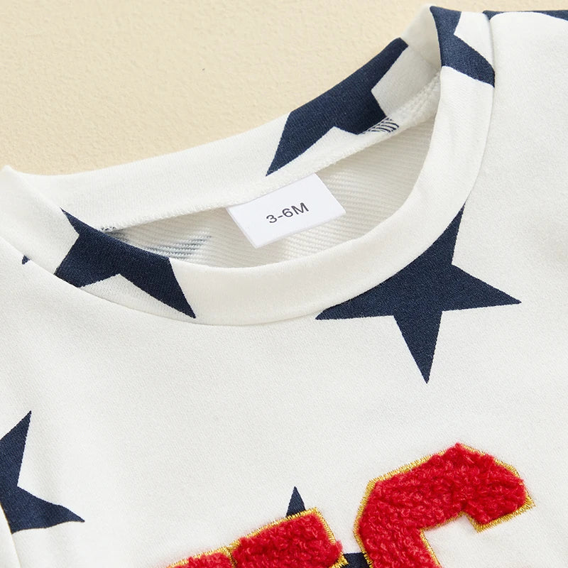 Summer Baby Boys  Short Sleeve USA Embroidery Letters T-shirt with Stars Print Shorts Outfit 3M-3 Years Old