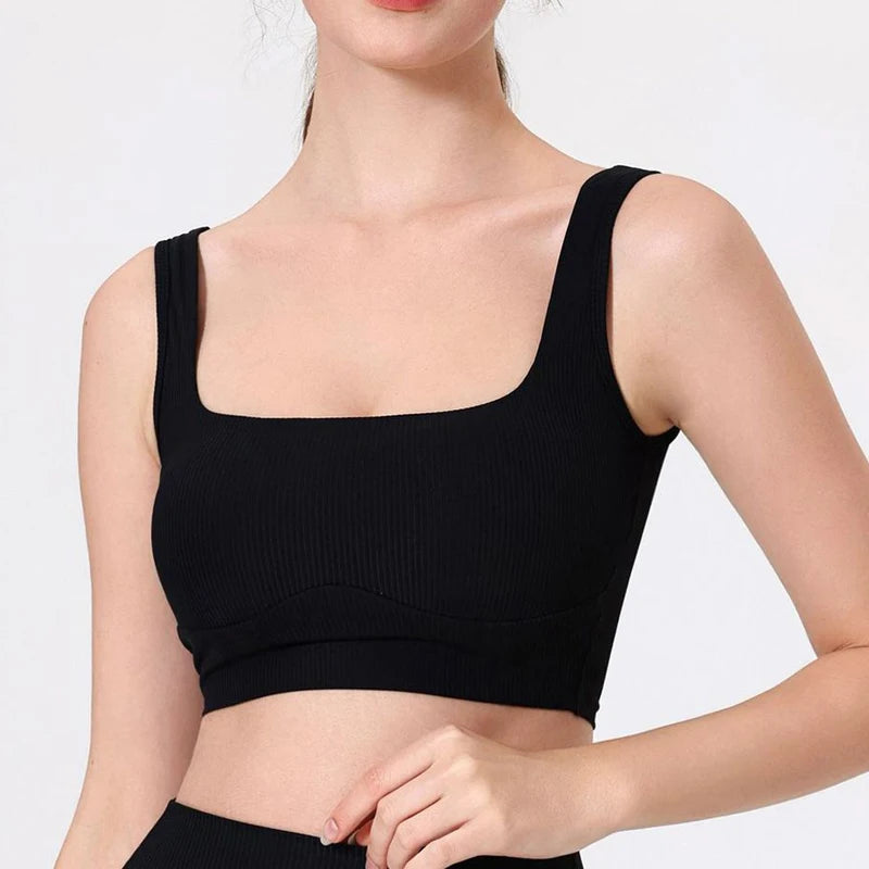 Women's High Impact Fitness Yoga Bra Soft Sports Underwear Square Neckline Gym Crop Top Breathable Workout Top