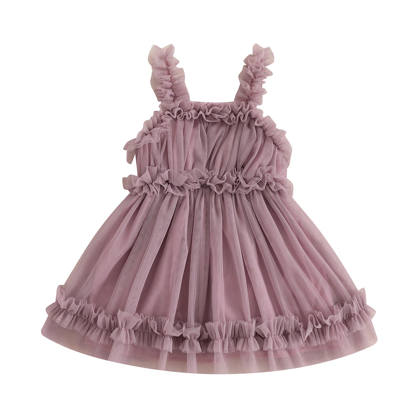 Girls' Summer Princess Dress - Sleeveless Mesh Ruffled Lace Tulle Sundress