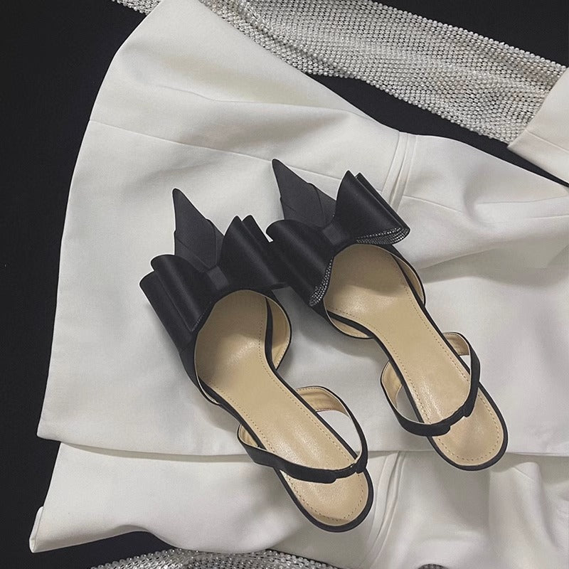 Women's Rhinestone Bowknot Satin Pointed Heel Sandals - Bridesmaid Party Shoes