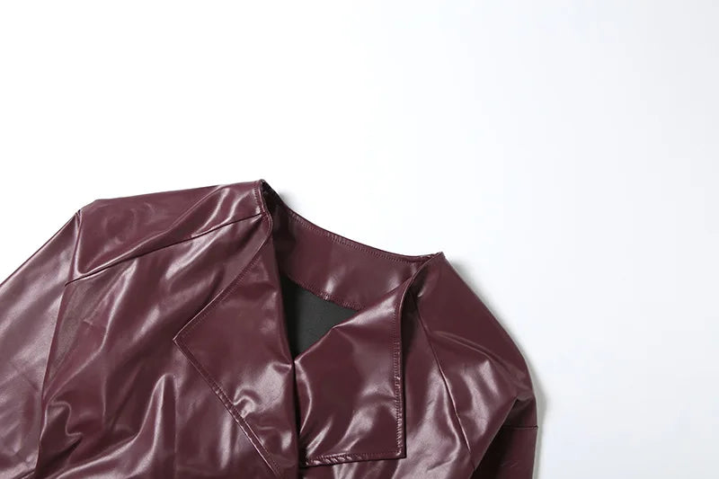 Women's PU Leather Cropped Jacket - Asymmetrical Single Button Coat