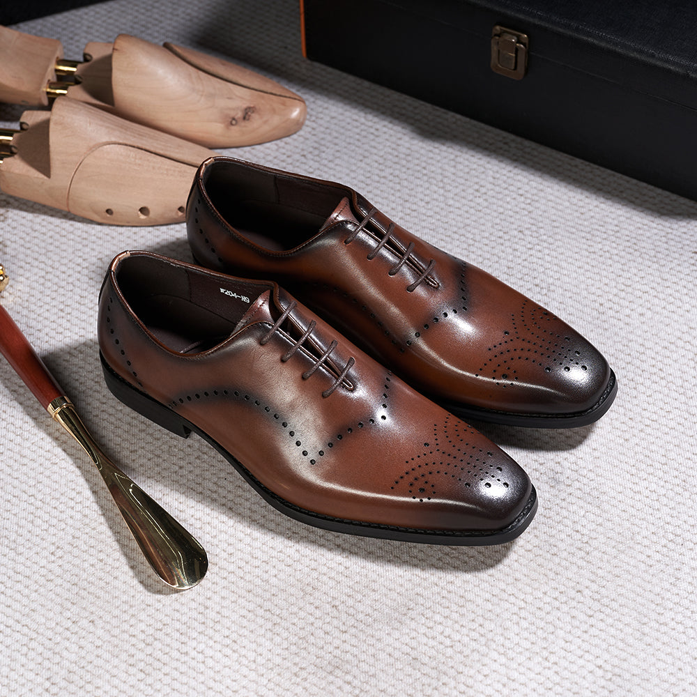 Men's Brogue Italian Genuine Leather Formal Classic Lace-Up Office Oxford Shoes