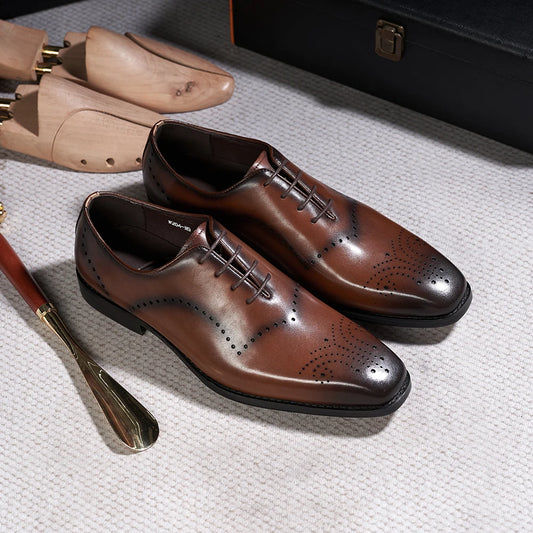 Men's Brogue Italian Genuine Leather Formal Classic Lace-Up Office Oxford Shoes