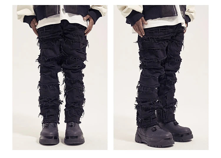 Men's Ripped Denim Straight Patchwork Baggy Jeans