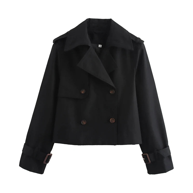 Cropped Trench Coat - Double Breasted Vintage Short Jacket