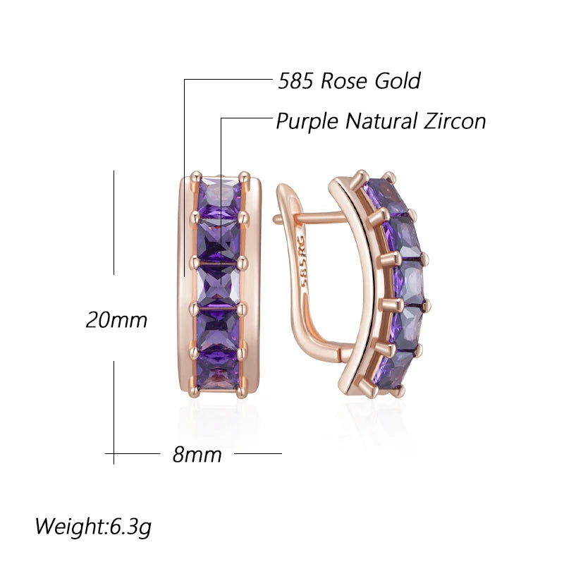 Shiny Square Purple Zircon Drop Earrings - Rose Gold Bridal Jewellery