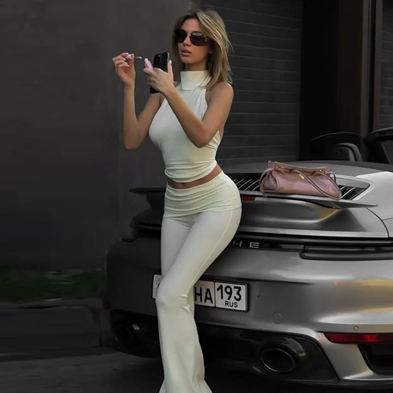 Women's Sleeveless Top & Flare Pant Two-Piece Set - Matching Outfit