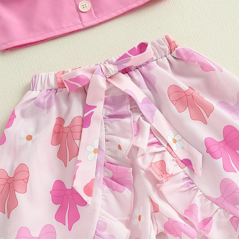 Girls' Floral Print Sleeveless Camisole & Bow Ruffle High-Low Skirt Set