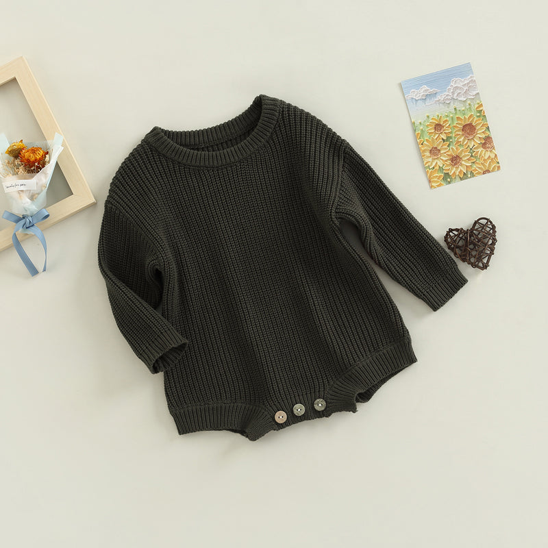 Baby Sweater Romper - Solid Knitted Long Sleeve Pullover Jumpsuit