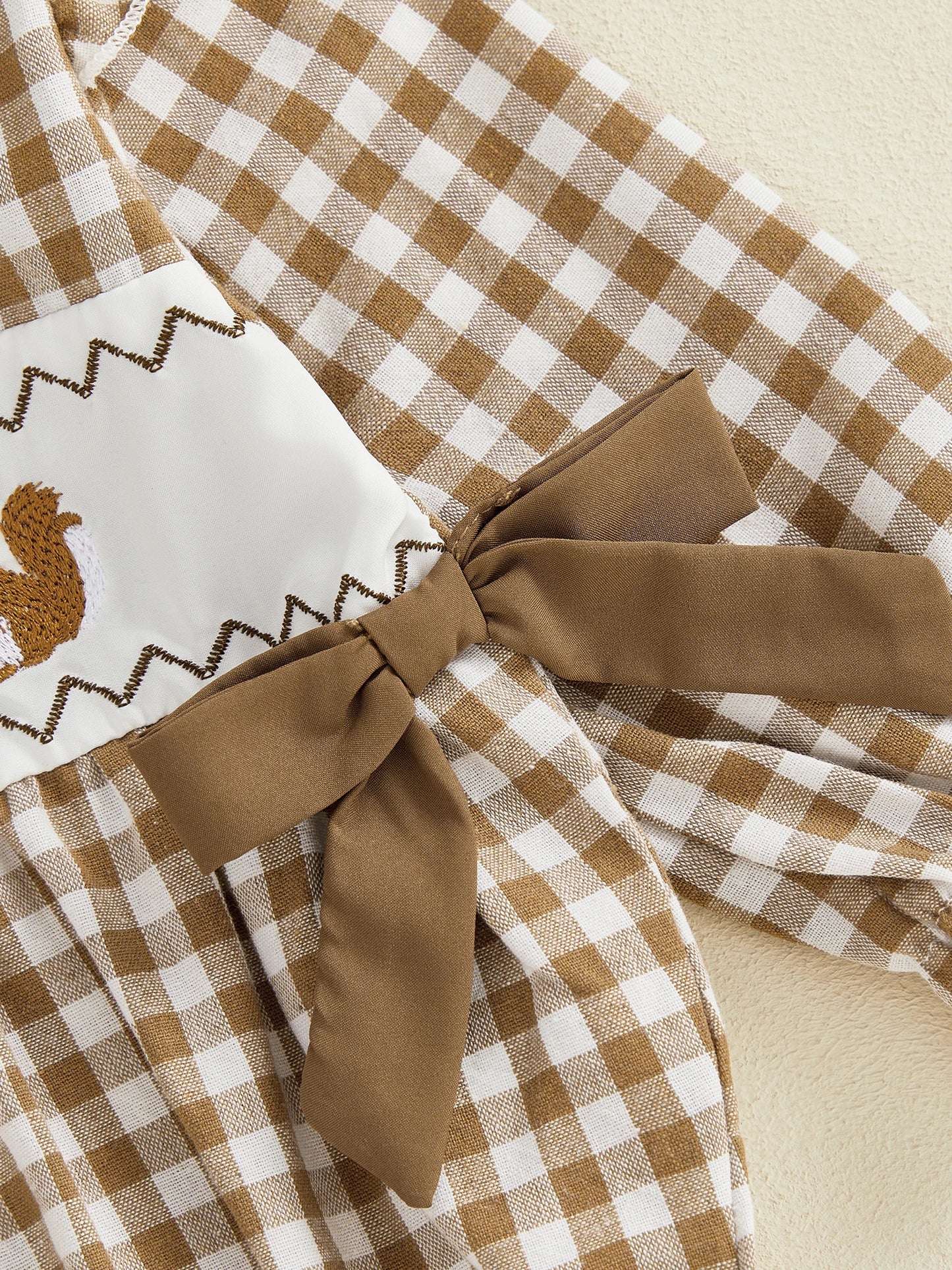 Baby Girls Boys Autumn Winter Plaid Long Sleeve Ruffle Collar Animal Embroidery Romper