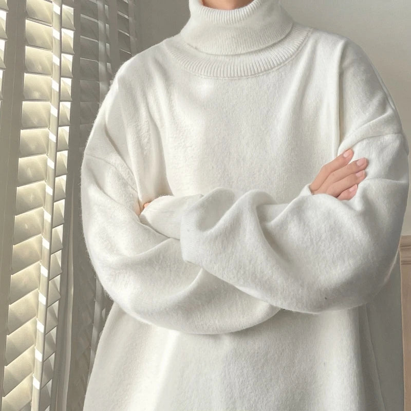 Men's Thick Turtleneck Knitted Sweater - Loose Fit Casual Pullover