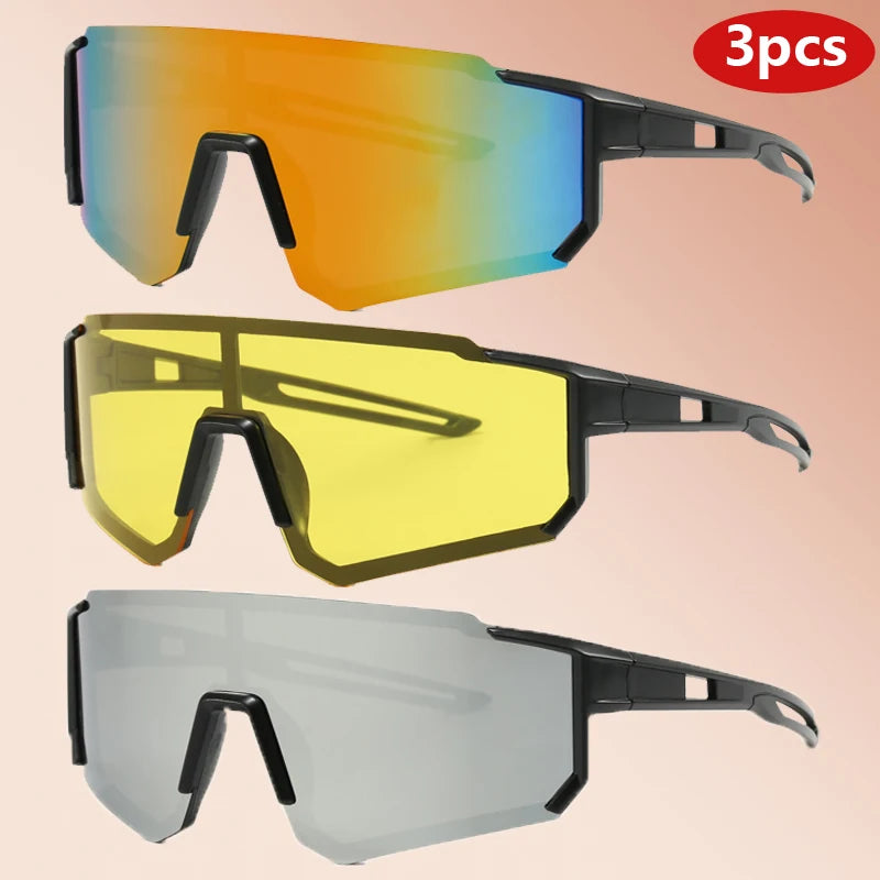 3 Pack Classic Outdoor Sport Sunglasses - Large Frame Unisex Integrated Goggles