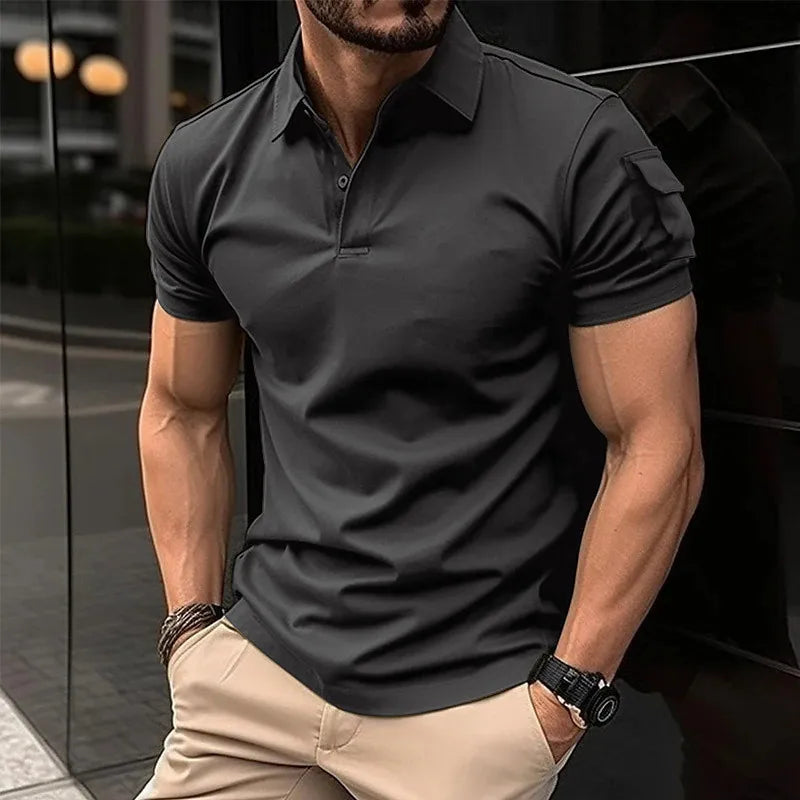 Men's Loose Short Sleeve Turn Down Collar Casual Breathable Polo Shirt