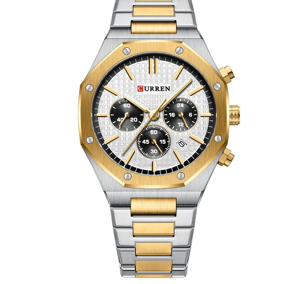 Luxury Gold Multifunction Quartz Watch - Luminous Sport Chronograph