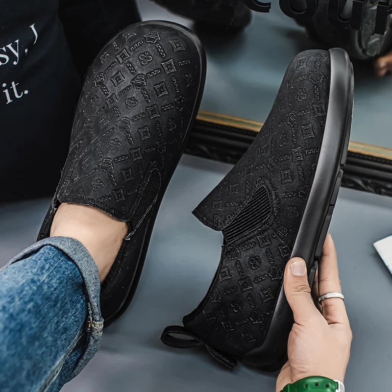 Men's Print Loafers Slip-on Suede Leather Flat Shoes