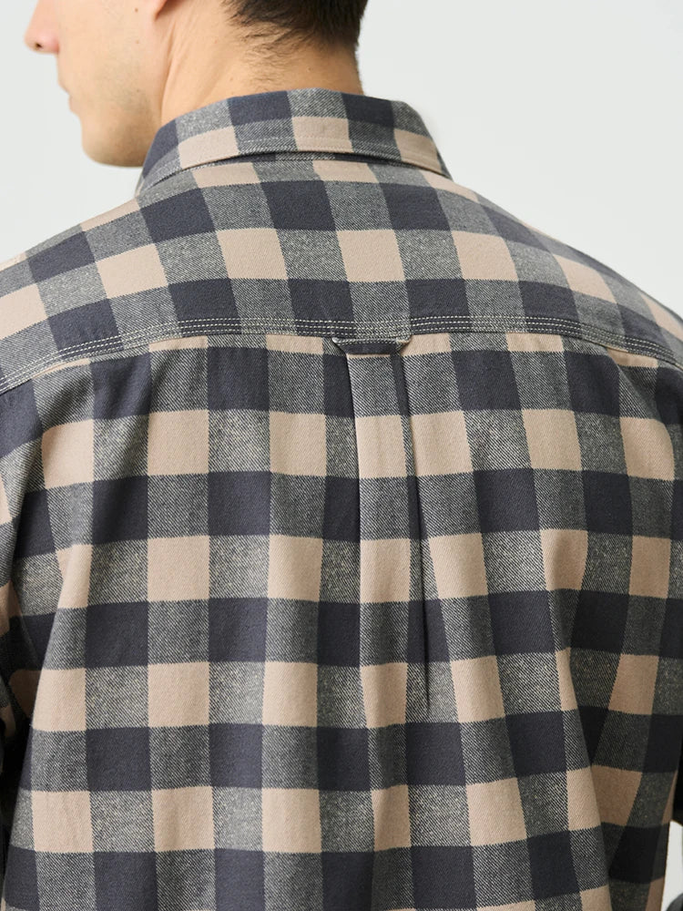 Men's Loose Plaid 8oz Washed Vintage Fabric Casual Check Shirt