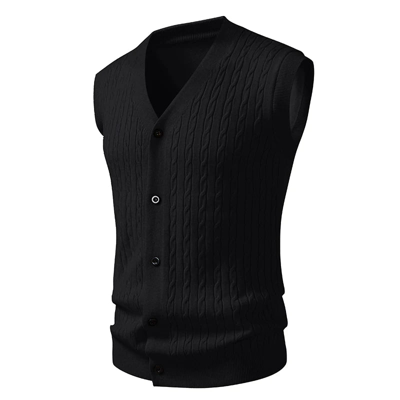 Men's V-Neck Knit Vest Cardigan - Slim Fit Single Breasted Sleeveless Waistcoat for Autumn