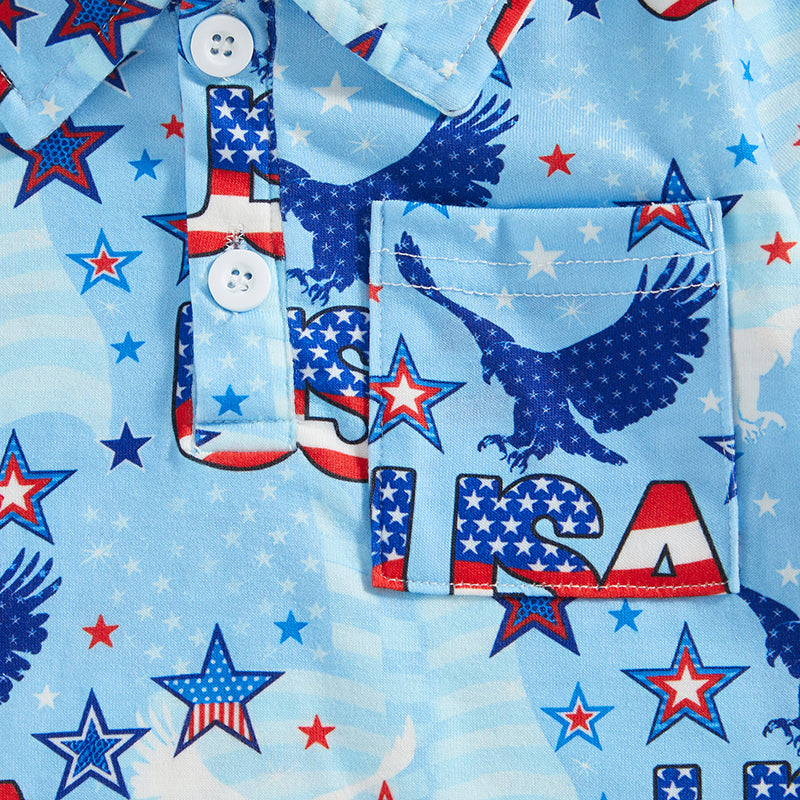 0-4Y Toddler Kids Boys T Shirt Short Sleeve Eagle/Donut/Bull/Fireworks Print Pullover Tops for Independence Day