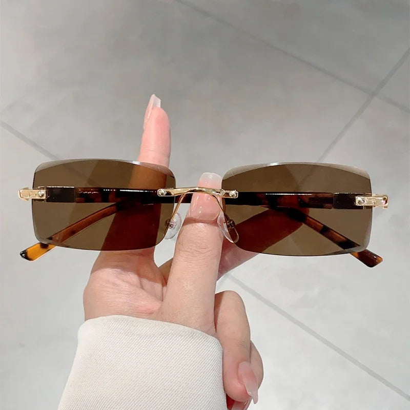 Unisex  Rimless Rectangle Vintage Casual Sunglasses