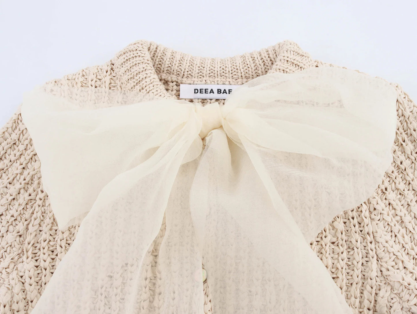 Women's Sheer Knit Short Sleeve Jacket with Bow Detail