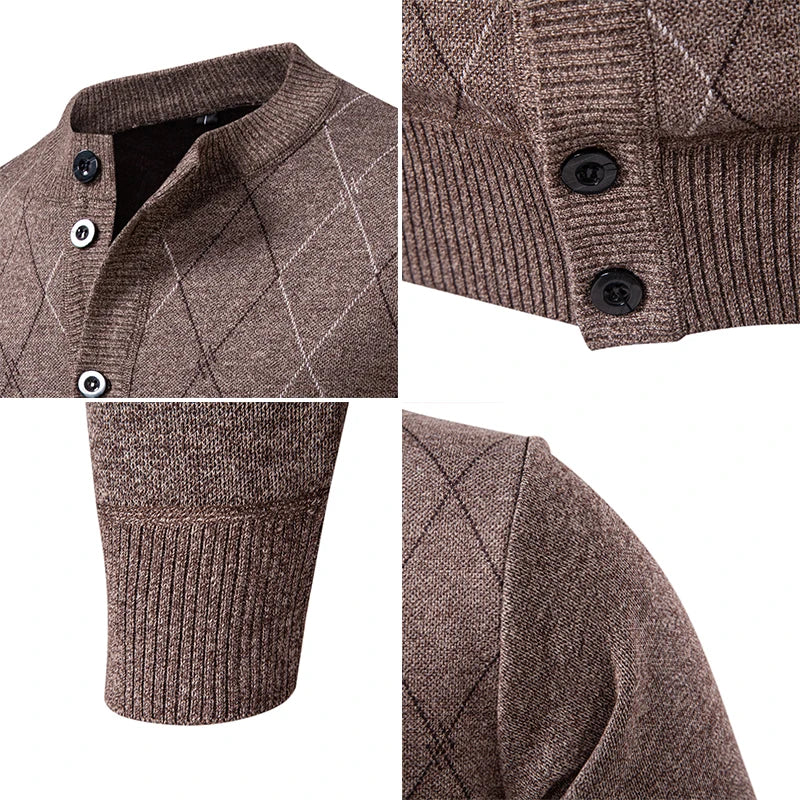 Men's Fleece Knit Cardigan - O-Neck Warm Casual Sweater Coat