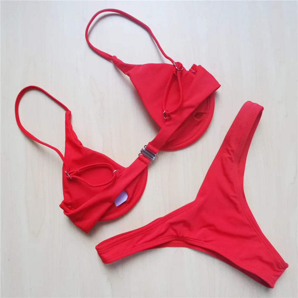 Women's V-Bar Underwired Bikini Set | V-Shape Wire Padded Two-Piece Swimwear