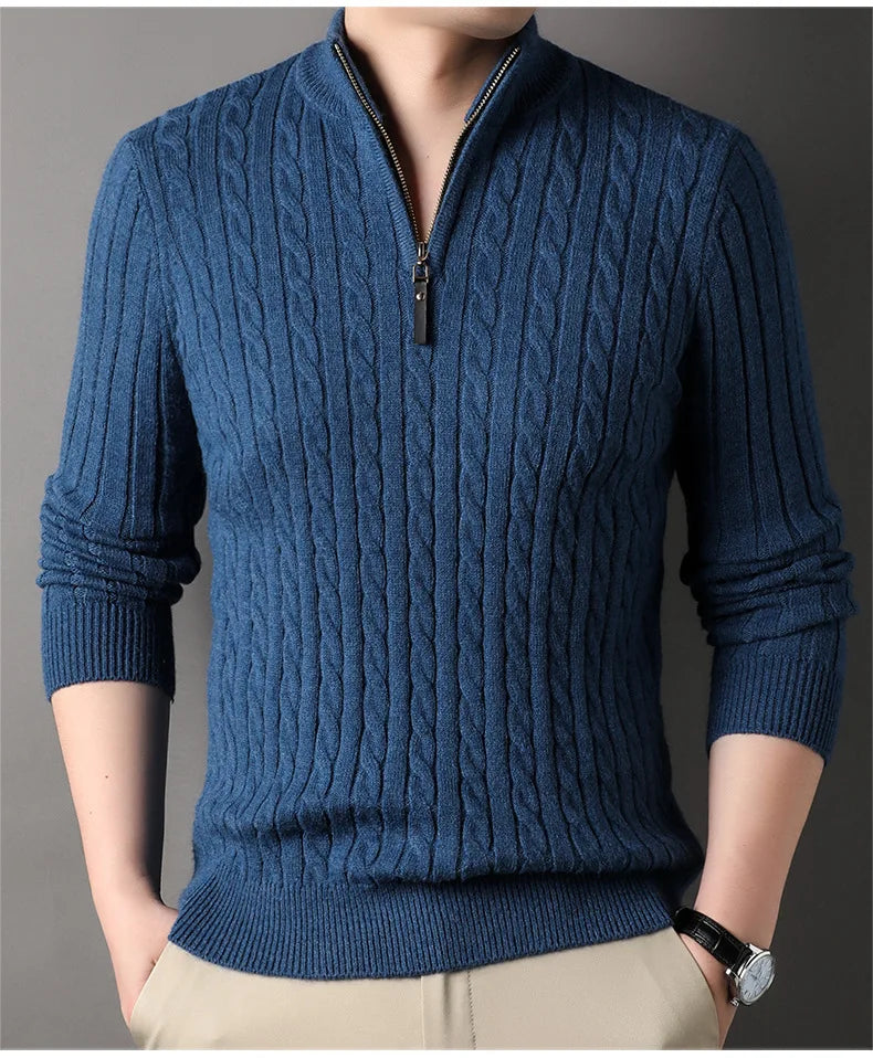 Men's Thick Mock Neck Pullover Half Zipper Knitted Warm Sweater